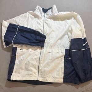 Vintage Nike Windbreaker Jacket White Navy Blue Nylon Zip‎ Up Athletic